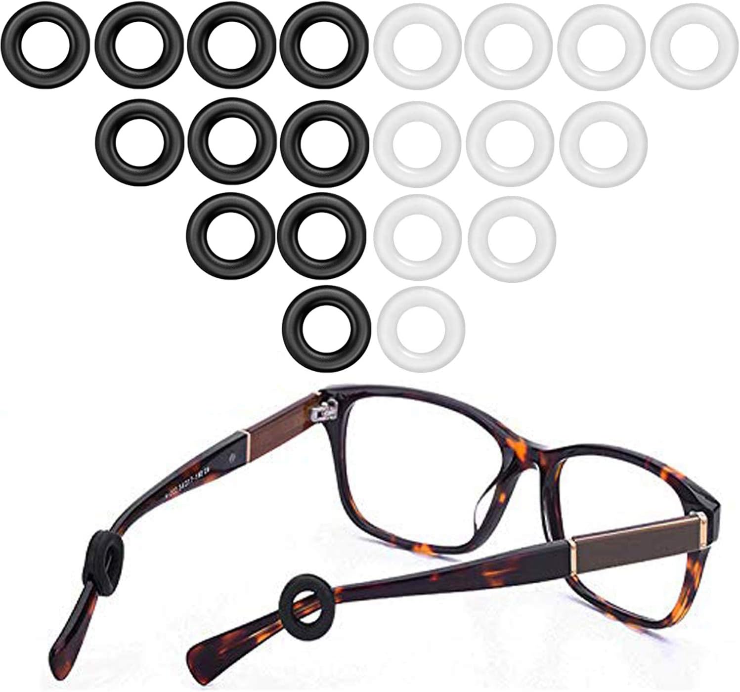 MOLDERP Glasses Ear Grip - Eyeglasses Temple Tip Sleeve Retainer,Anti-Slip Comfort Glasses Retainers For Spectacle Sunglasses Reading Eyewear, 12 Pairs (Black，Clear)