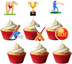 24Pcs Cricket Cupcake Toppers Cricket Theme Party Decorations Sports Ball Cricket Cupcake Picks Double Sided Printing Cake Decorations for Baby Shower Boys Girls Birthday Party Supplies