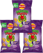 Walkers Monster Munch Pickled Onion Flavored Corn Snacks, 6 Pack Multipack, 20g Bags, Low Calorie Baked Puffs, Pack of 3, Room Temperature Storage