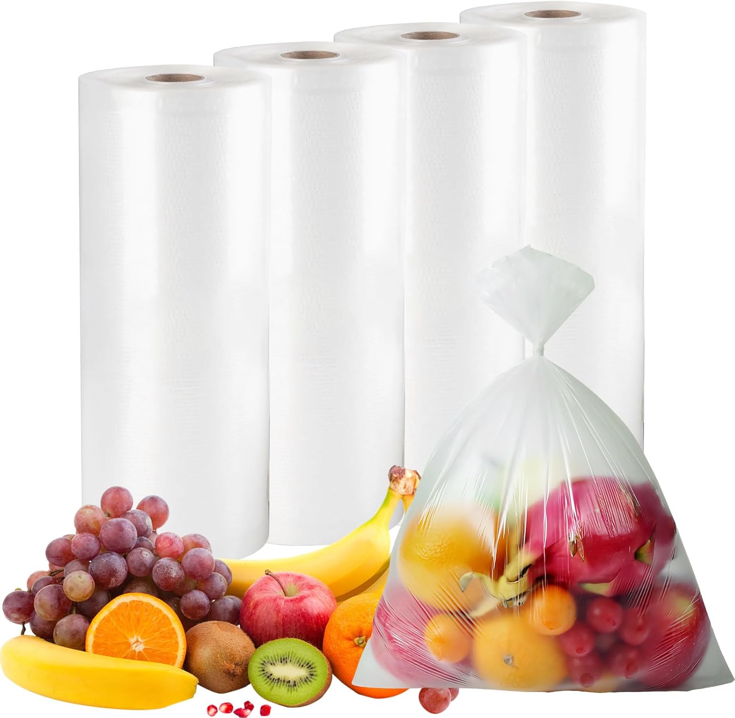 12" x 20" Clear Plastic Produce Bag on a Roll, Food Storage Bags for Vegetables, Bread, Fruits and Meat, Easy To Tear, Continuous Roll- 350 Bags/Roll - [4 Rolls]