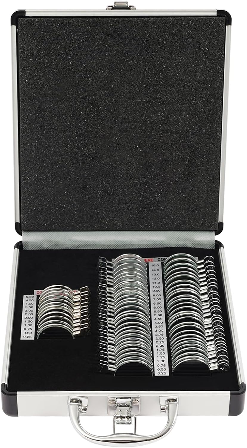 68PCS Optical Trial Lens Set Kit, Metal Rim Aluminum Optometry Kit Case Box Trial Frame, Ophthalmology Optometry Kit Trial Frame Optometry Optician Eye Test Glasses Ophthalmic Lenses, Black