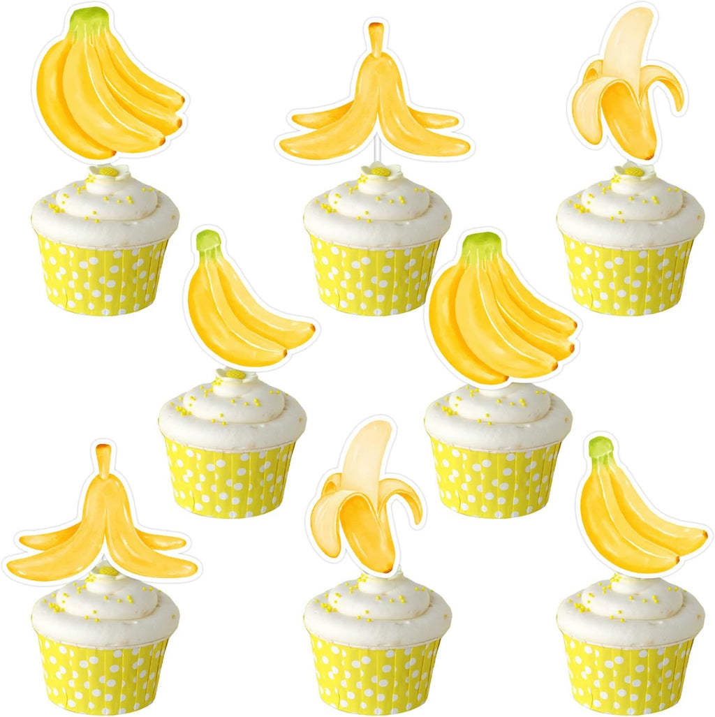 36PCS Bananas Birthday Decorations, One Is Bananas Cupcake Toppers Tropical Fruit Theme Cupcake Picks Bananas Party Decor for Cute Banana Birthday Baby Shower Party Supplies