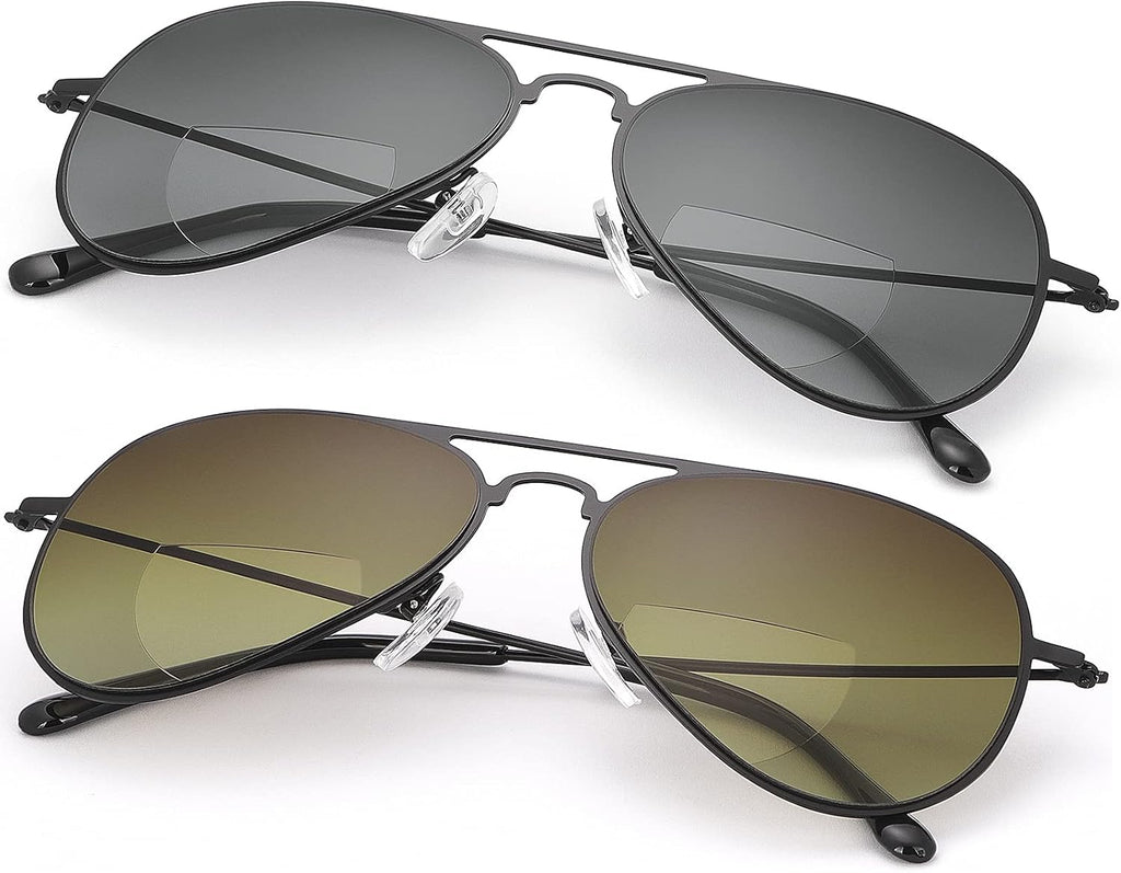 2 Pairs Bifocal Reading Glasses UV400 Protection Sunglasses Blue Light Blocking Sun Readers Shades for Men and Women