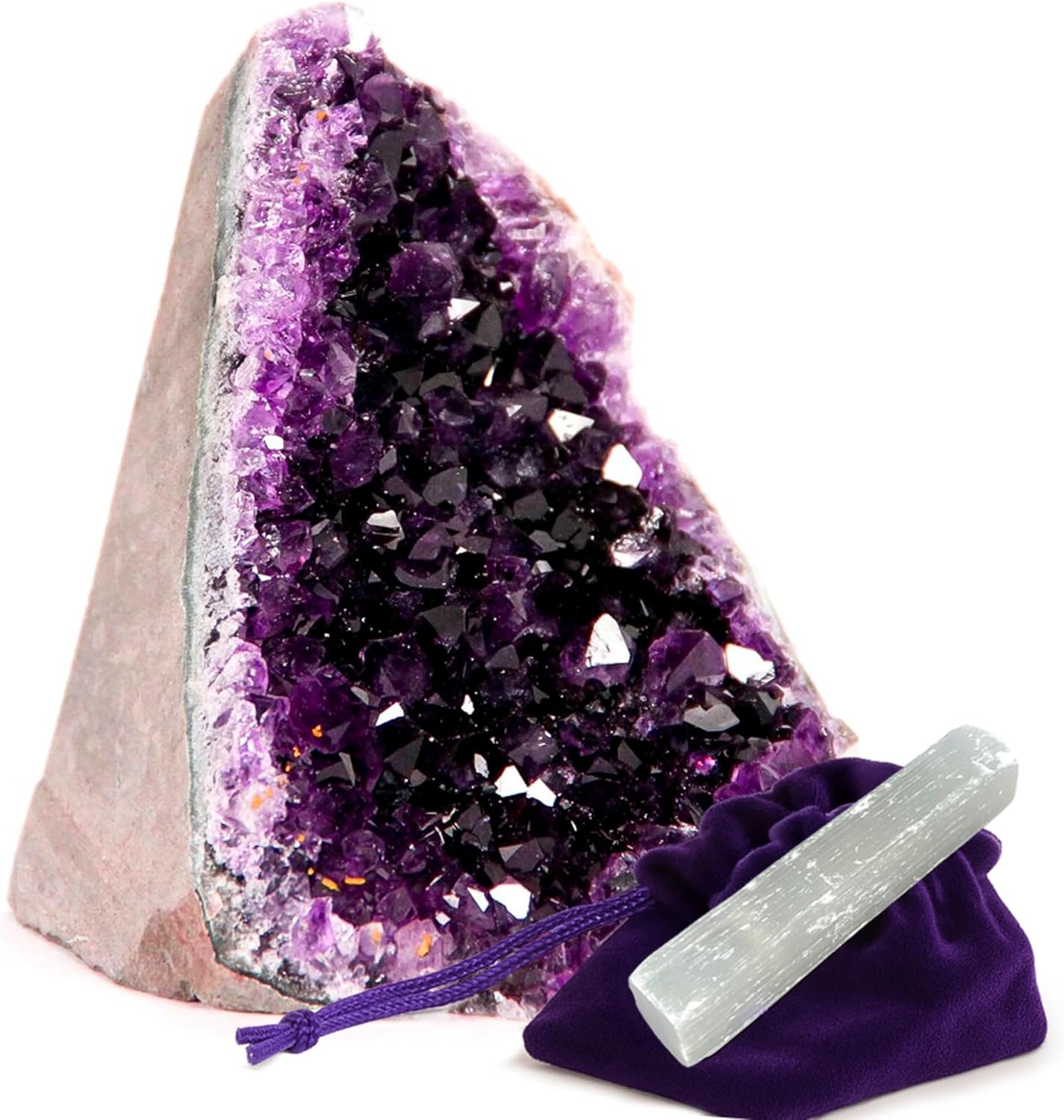 Premium Amethyst Geode Stone Cluster [2.5 to 3 lb.] - Each Piece is Unique & Natural - Real Raw Healing Crystal Rock from Uruguay - Deep Purple Decoration - FREE 3" Selenite Wand