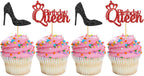 MonMon & Craft 24 Pcs Queen Birthday Cupcake Toppers for Women Girl's 1st 3rd 30th 40th Birthday Party,Gender Reveal Princess Party Cupcake Decorations,Red & Black Glitter Mom Birthday Cupcake Toppers