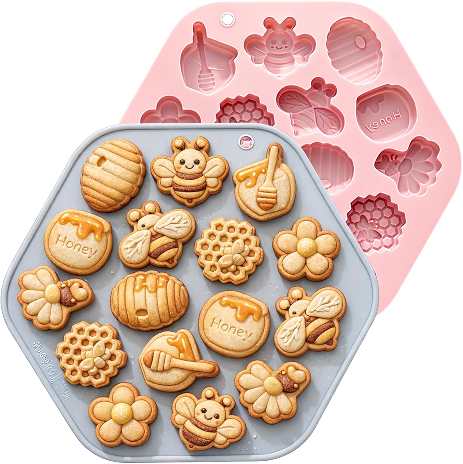 2Pack Bee Silicone Molds Bumble Bee Candy Molds Honey Bee Silicone candy Molds Honeycomb Honey Beehive flowers Silicone Molds for Gummy Fondant Cake Chocolate Candy Desserts Biscuit Pudding Ice Cube