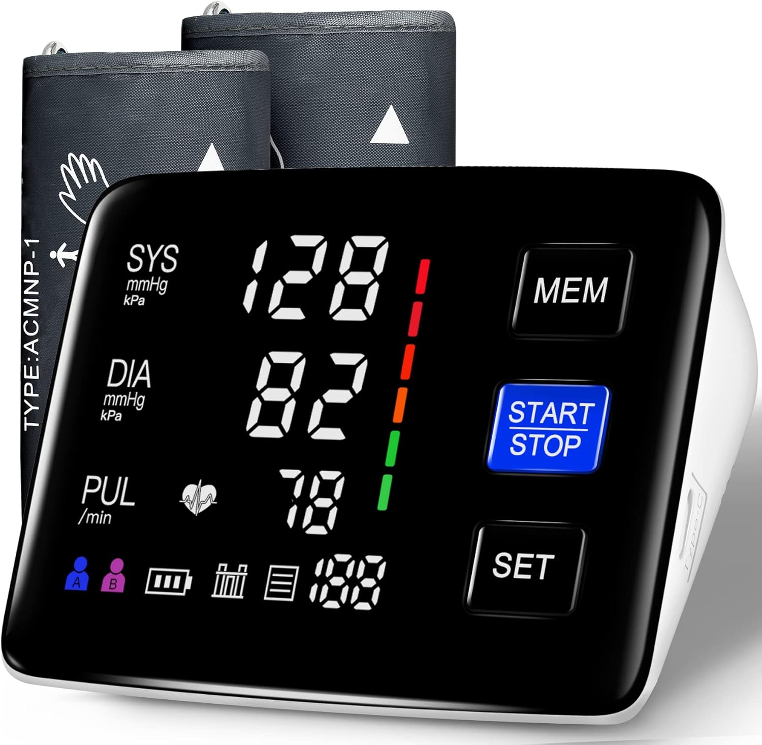 Blood Pressure Monitor, 9-17'' & 13-21'' Extra Large Blood Pressure Cuff Upper Arm, LED Color Backlit Screen Automatic Digital Blood Pressure Machine with USB Cable and 4 AAA Batteries