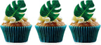 48pcs Edible Tropical Turtle Leaves Cupcake Toppers, CGHCEAI Palm Leaves Cake Decoration For Hawaii Theme Jungle Party Cake Toppers Birthday Party Supplies