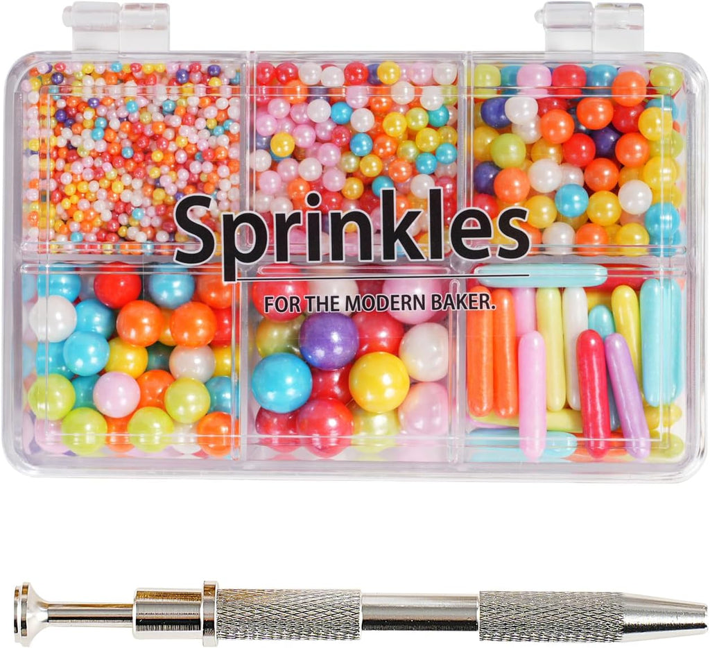 Kasvan Rainbow Mix Sugar Sprinkles - Edible Candy Pearls with 4-Claw Sprinkle Pen,118g/4.16 Oz, Gift Box Pack, Baking Cake Decorations, Ice Cream Toppings and Cookie Decorating (Rainbow)