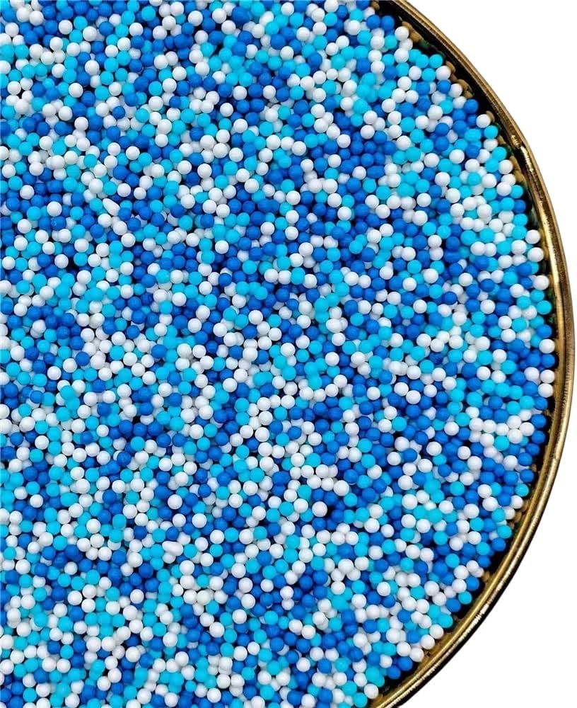 Blue Edible Pearl Sprinkles for Cake Decorations, Baking, Ice Cream, Cookies, Cupcake Topper 2mm White Sugar Pearls for Cake Decorating 130g/4.6oz 1 Bottle (2mm blue light blue)