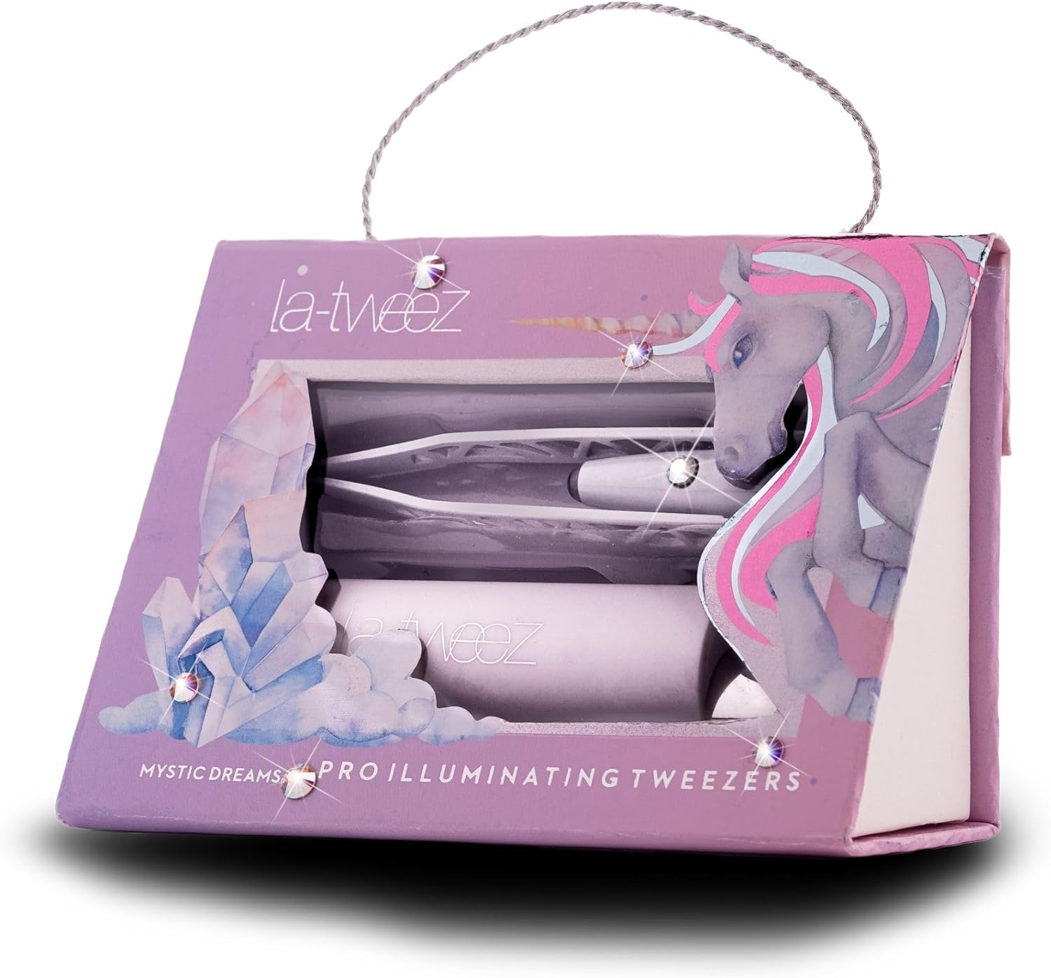Pro Illuminating Tweezers & Mirrored Carry Case with Diamond Dust Tips, Unicorn, 0.5 pound