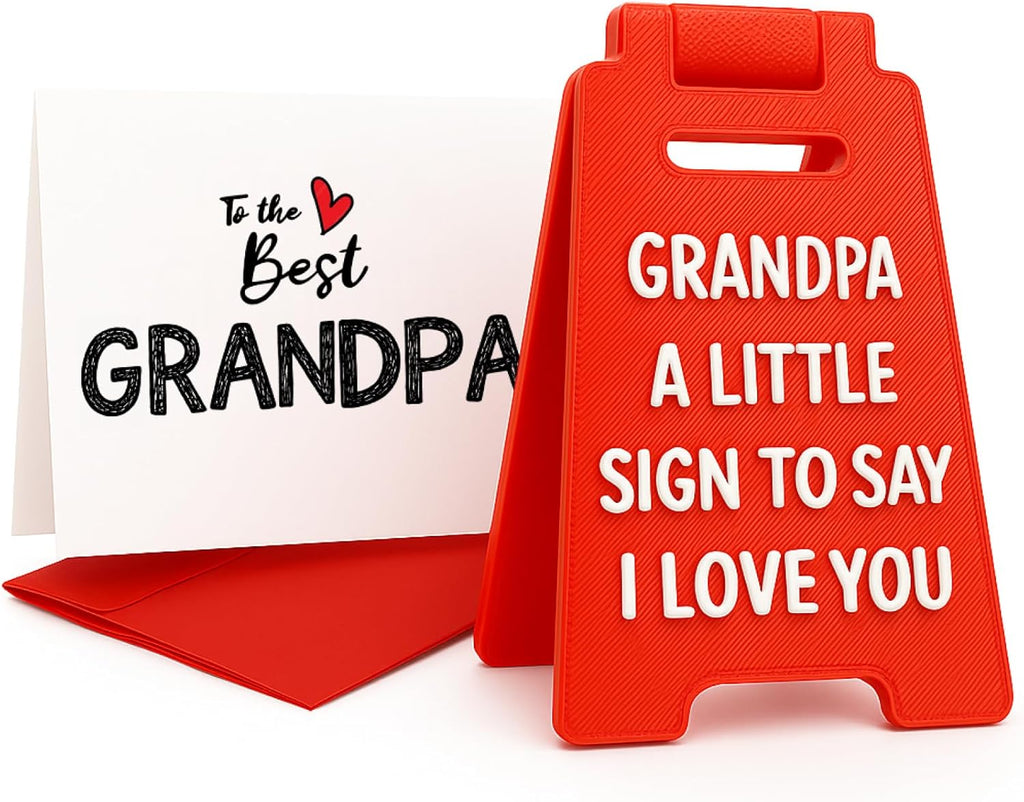 Grandpa Gifts, Unique “To the Best Grandpa” Card & Mini Road Sign Set, Thoughtful Gift from Grandkids, Fathers Day Retirement Present for Him, Desk Decor with Envelope
