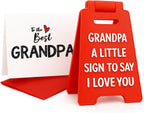 Grandpa Gifts, Unique “To the Best Grandpa” Card & Mini Road Sign Set, Thoughtful Gift from Grandkids, Fathers Day Retirement Present for Him, Desk Decor with Envelope