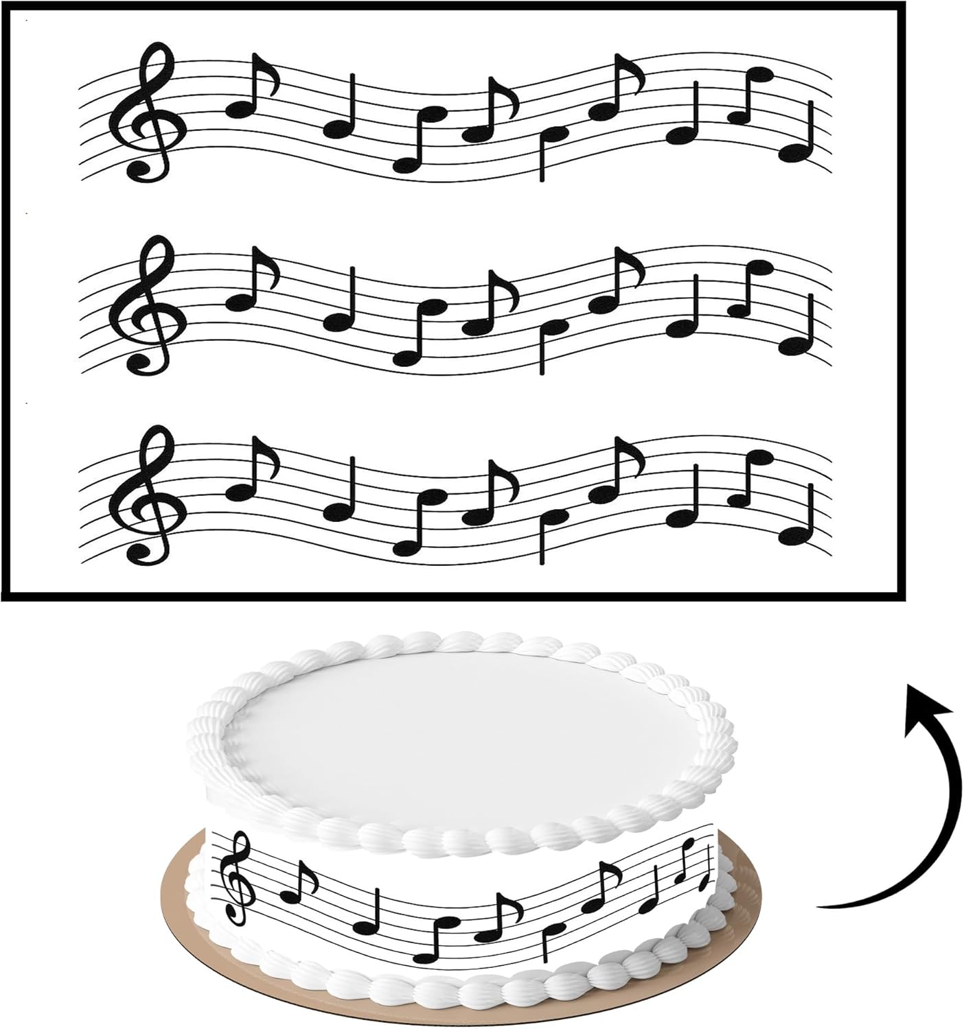 3 pcs Music Cake Strips Edible birthday cake strips, cake side borders, Icing Sheets 2.7X11.8