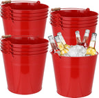 Didaey 12 Pcs Large Galvanized Metal Buckets with Handle 10 Inch Heavy Duty Stainless Steel Pails Round Pail for Party Wedding, Crafts, Utensils, Table Centerpieces (Red)