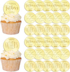 Father's Day Cupcake Toppers Mixed Set, 30pcs Gold Happy Father's Day Cake Topper Cake Party Art Fonts Decorations