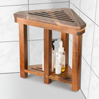 Corner Shower Stool, Shower Foot Rest for Shaving Legs, Small Shower Acacia Wood Waterproof Shower Bench for Inside Shower Spaces (Corner Stool 01)
