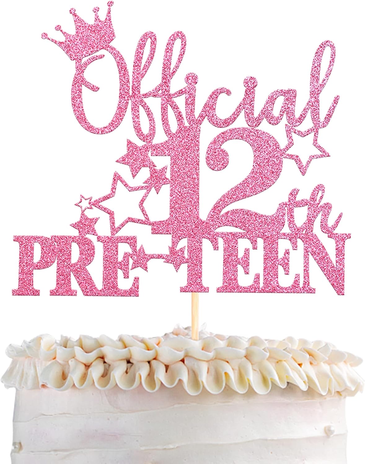 1 Pack Official Pre-teen 12 Cake Topper Glitter Happy 12th Birthday Cake Pick Cheers to 12 Years Old Cake Decorations for Teen 12th Birthday Party Supplies Pink