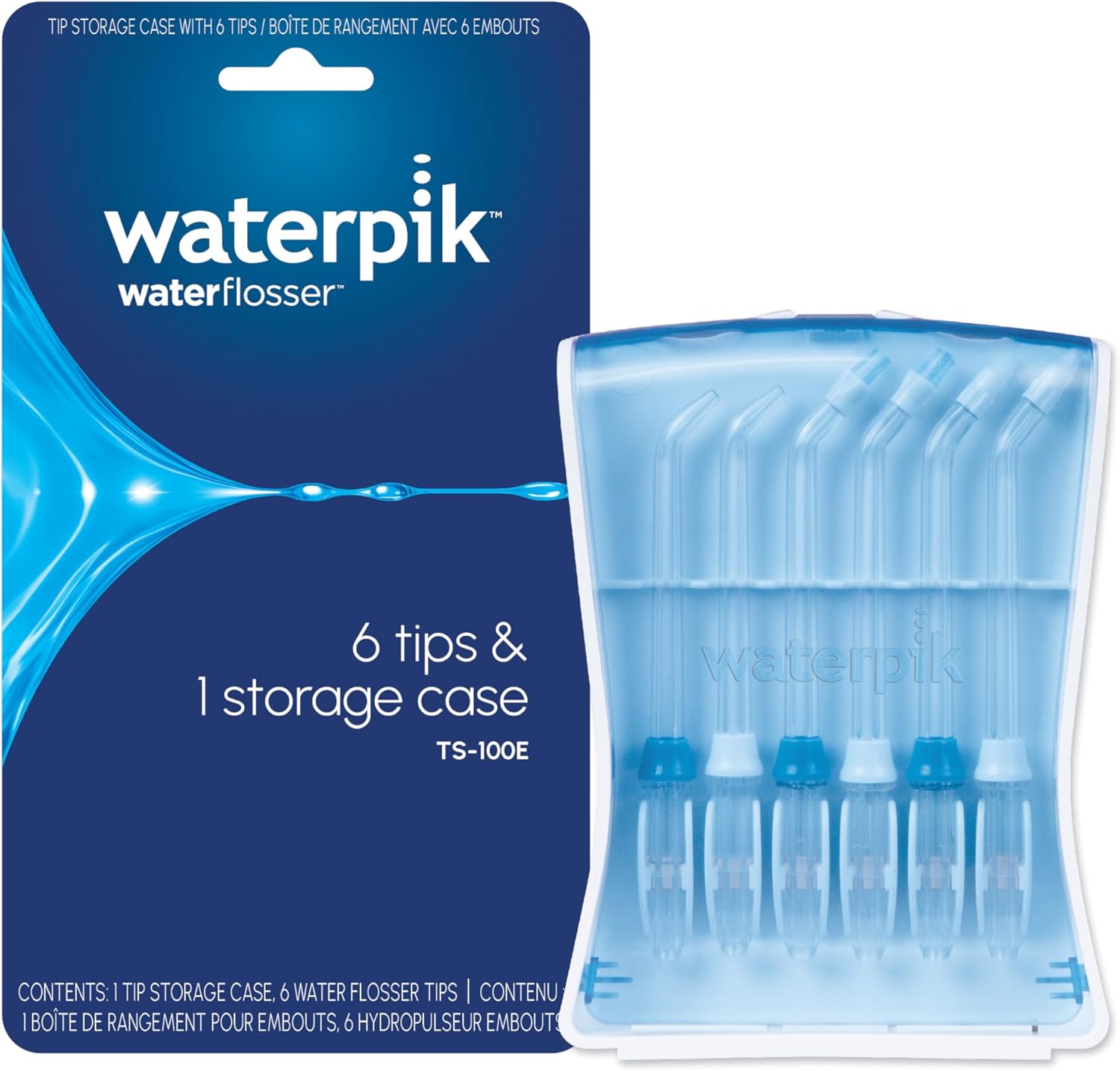 Waterpik Water Flosser 6 Count Replacement Tips With Case, Convenient, Hygienic and Sturdy for Easy Storage and Travel, Includes Precision, Orthodontic, Plaque Seeker Refill Heads Nozzles