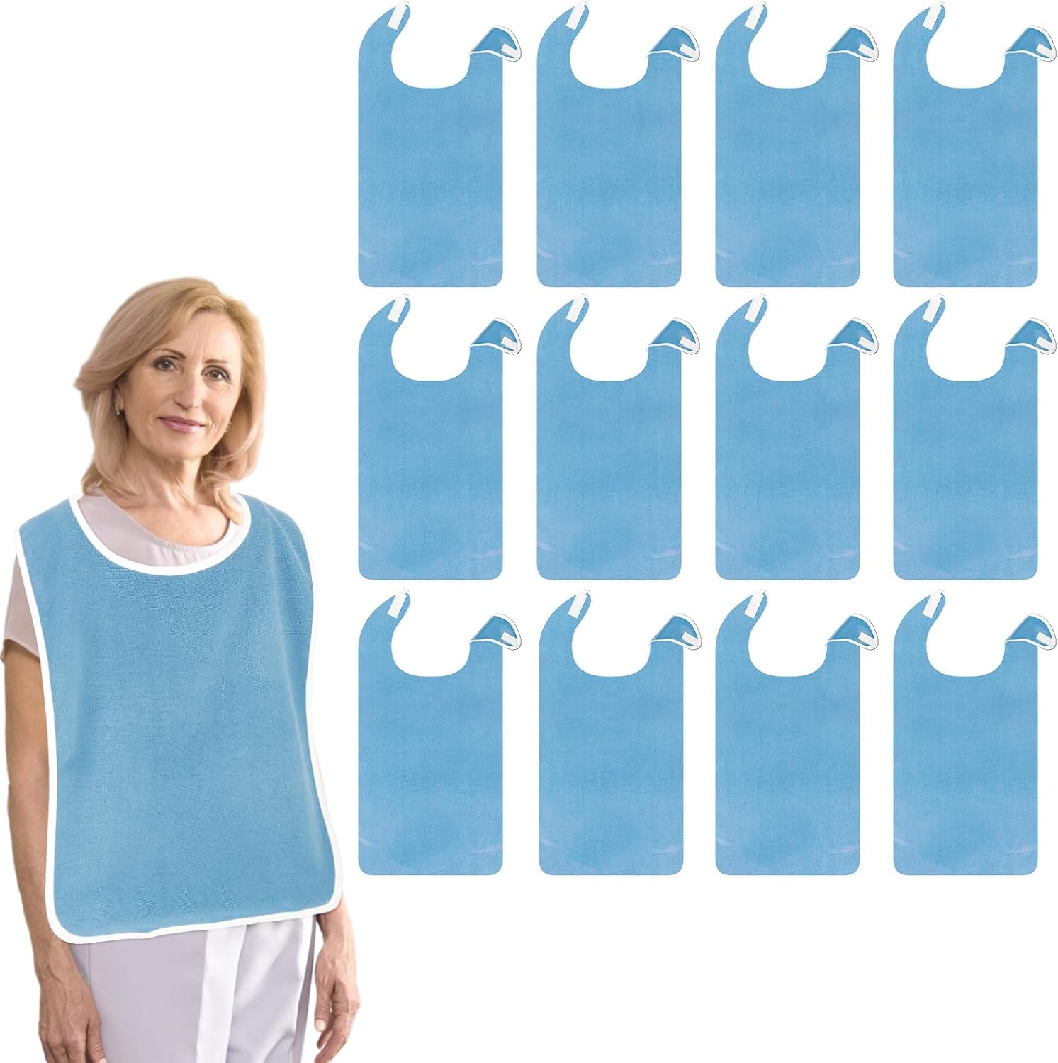 12 Pack Adult Bibs for Women/Men, Reusable Clothing Protector with Crumb Catcher, Washable Terry Cloth Adult Bibs for for Nursing Homes, Elderly Homes and Disable Adults Eating(17.7 x 29.5 inch)