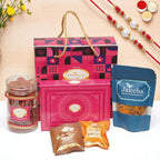 Ghasitaram Gifts Jaiccha Rakhi for Brother - Bag Gift Box with milk cake, namkeen, dryfruit and 2 rakhis