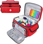 ALSLEA First Aid Bag Empty First Aid Kit Storage Box 12" x 9" x 7" Medical Bag Portable Pill Bottle Organizer Case for Car, Travel, Office, Outdoor, Camping, Hiking, School (Red)