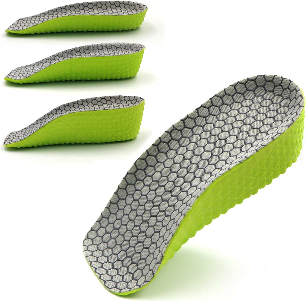 Height Increase Insoles for Men and Women, 3 Pairs Foot Arch Contour Shoes Lifts, Orthopedic Heel Lift Cushion Gel Leg Discrepancy Balancer (Green - 1.5cm 2.5cm 3.5cm)