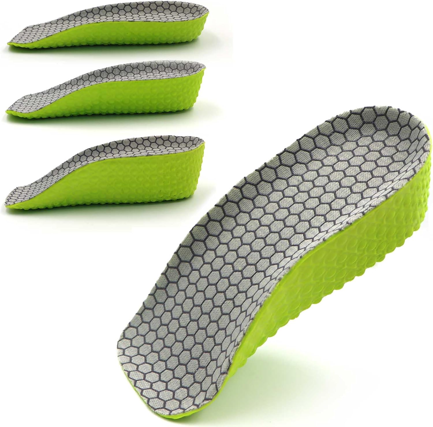 Height Increase Insoles for Men and Women, 3 Pairs Foot Arch Contour Shoes Lifts, Orthopedic Heel Lift Cushion Gel Leg Discrepancy Balancer (Green - 1.5cm 2.5cm 3.5cm)