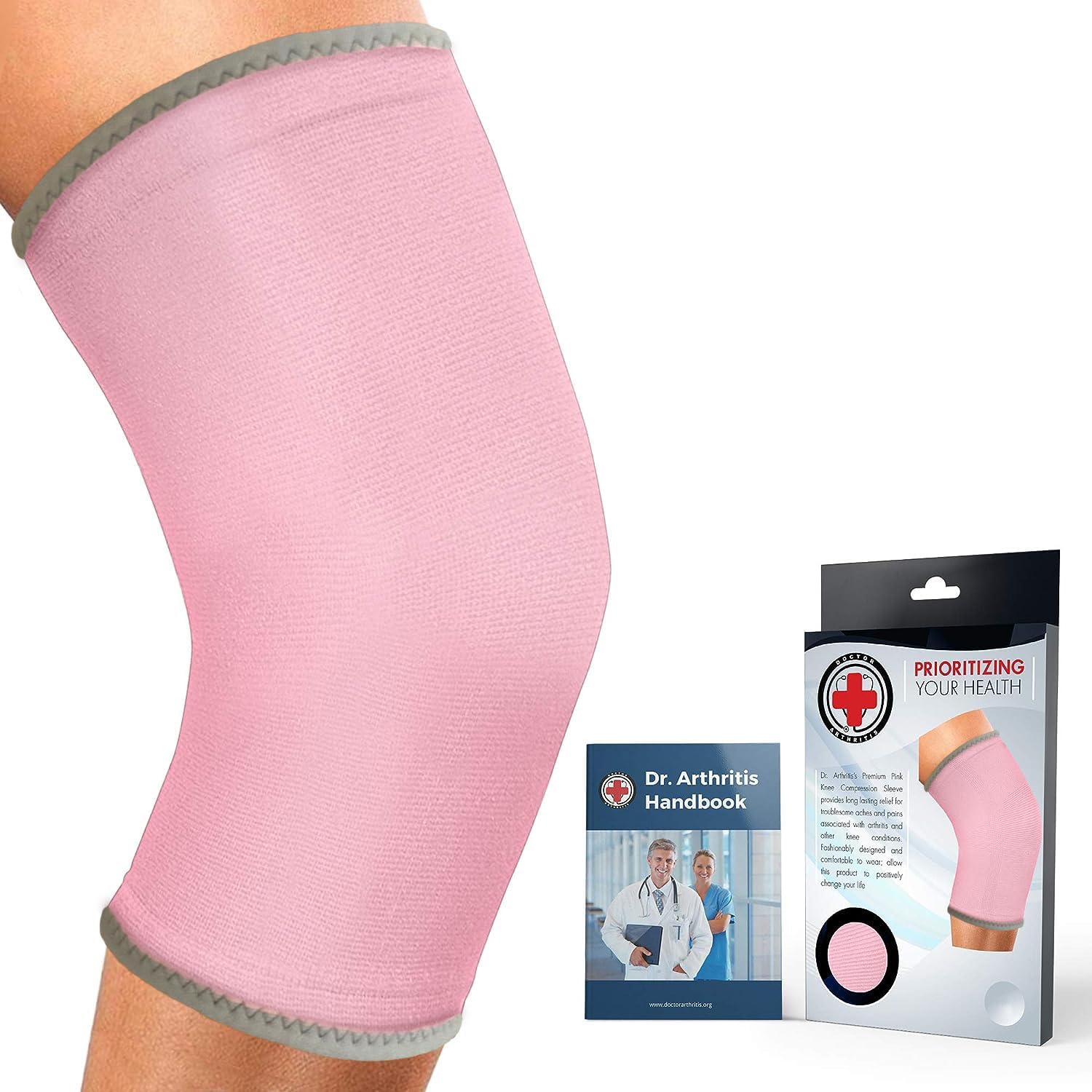 Doctor Developed Knee Brace/Knee Support/Knee Compression Sleeve & Handbook - Relief For Arthritis, Tendonitis, Injury (Pink, L)
