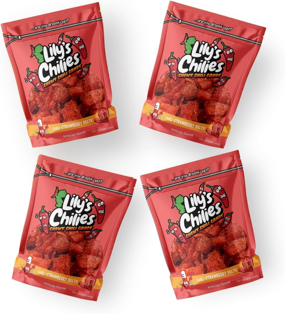 Lilys Chilies, Sour and Chili Chewy Candy (Chili Strawberry - 4 Pack)