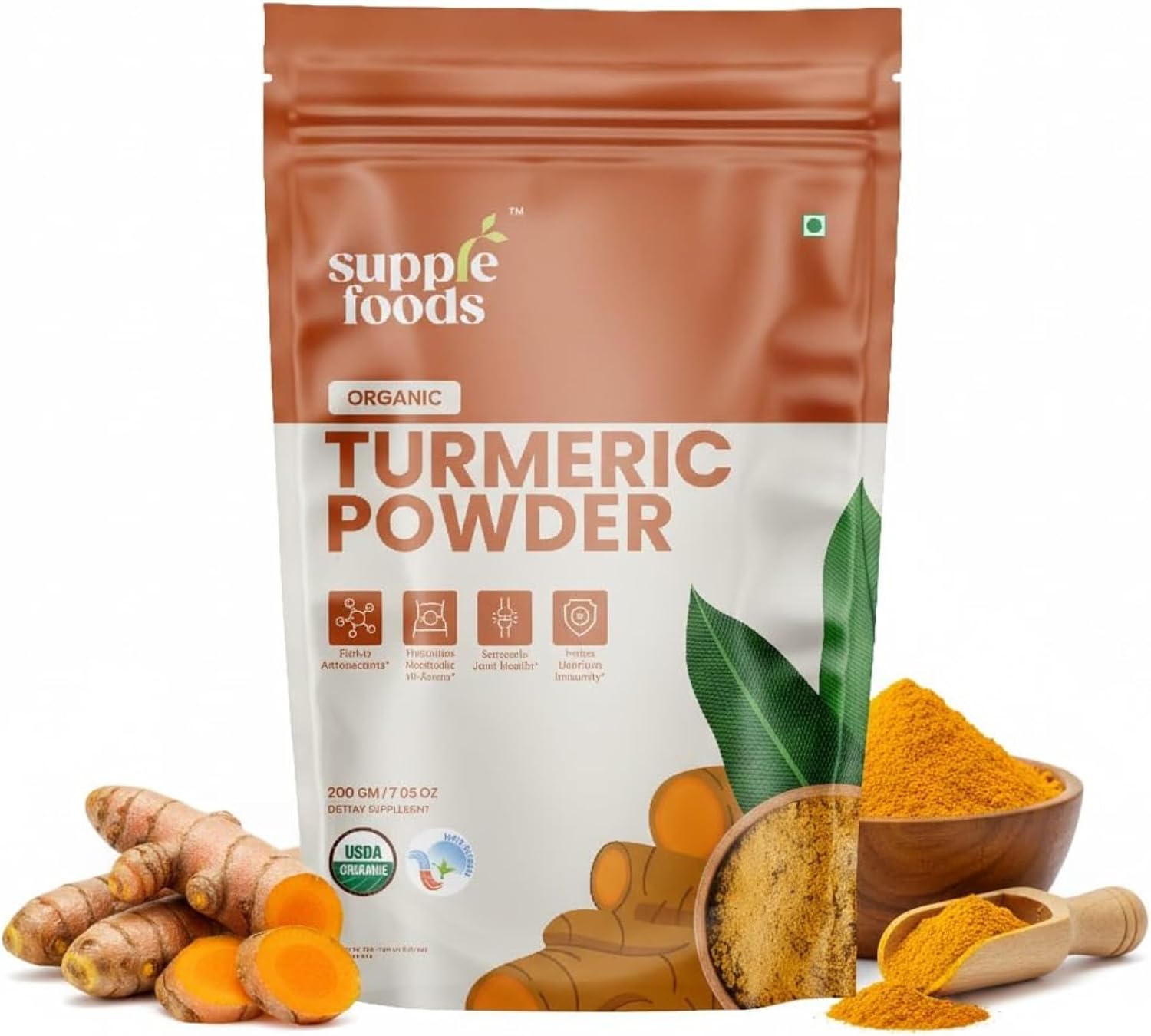 Supplefoods Organic Turmeric Powder 200 g / 7.05 oz | Pure Organic Turmeric Root Powder | Rich in Antioxidants | Supports Joint Health & Metabolic Wellness | Helps Maintain Immunity | USDA Certified