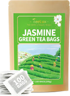 TeeLux Jasmine Green Tea Bags, Natural Caffeinated Jasmine Scented Green Tea with Pleasant Aroma, 100 Count Tea Bags