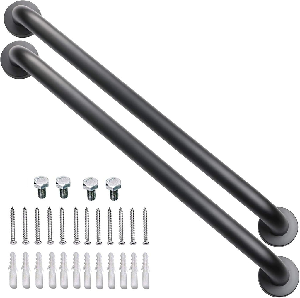 2 Pack 24 Inch Black Shower Grab Bar, iMomwee Stainless Steel Bathroom Grab Bar Handle, Bathroom Shower Balance Bar,Safety Hand Rail Support,Handicap Elderly Senior Assist Bath Handle(1.25" Diameter)