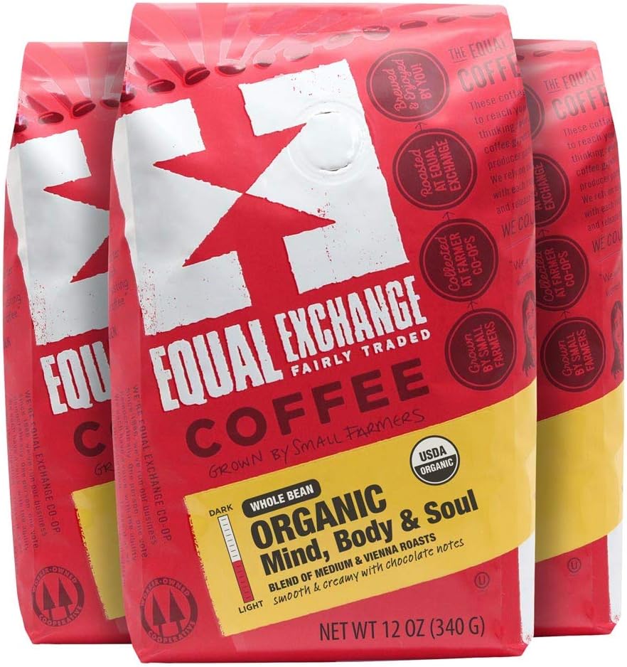 Equal Exchange Organic Whole Bean Coffee, Mind Body Soul Drip, 12 Ounce (Pack of 3)
