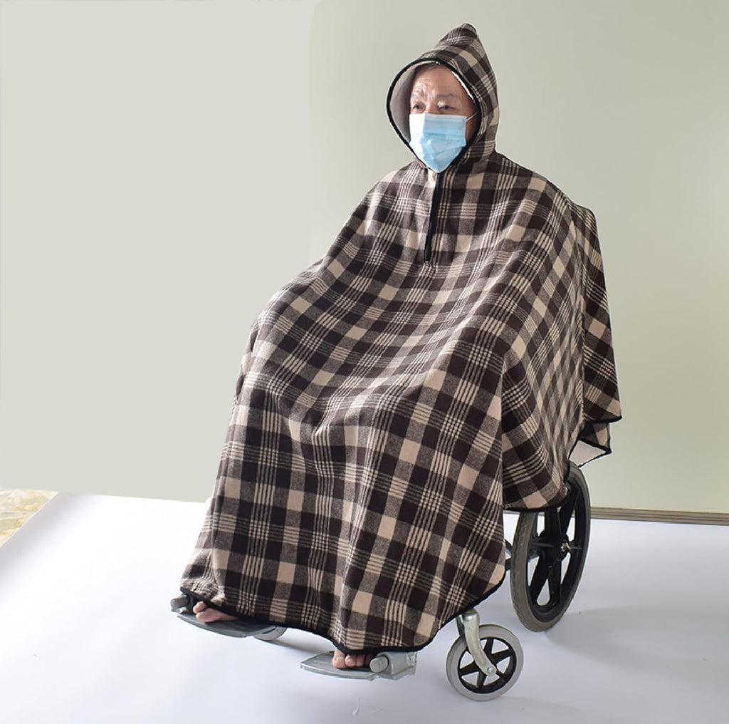 DKULMN Wheelchair Blanket, Warm Winter Full Body Cover, Fleece-Lined Winter Poncho Cape Coat with Hood,Windproof Wheelchair Hooded Poncho