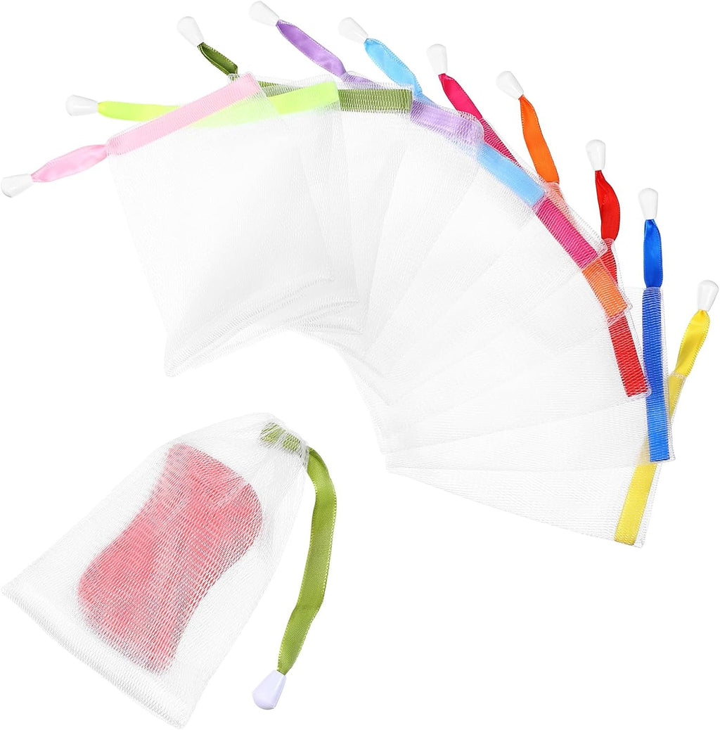 20 PCS Soap Bags Handmade Soap Bubble Mesh Bags Exfoliating Soaps Saver Pouch Net Bag with Drawstring for Foaming and Drying, Body Facial Cleaning Tool for Bath & Shower (10 Colors)