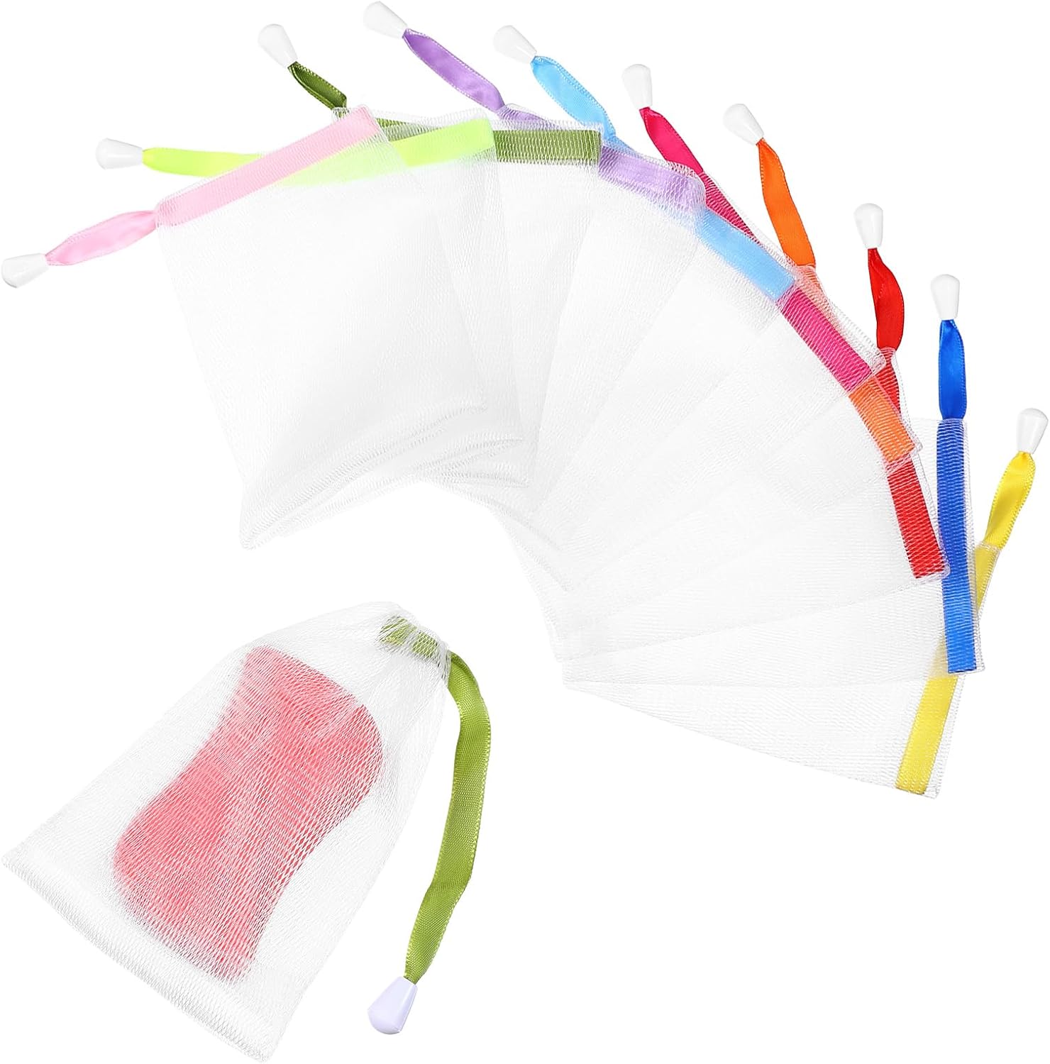 20 PCS Soap Bags Handmade Soap Bubble Mesh Bags Exfoliating Soaps Saver Pouch Net Bag with Drawstring for Foaming and Drying, Body Facial Cleaning Tool for Bath & Shower (10 Colors)