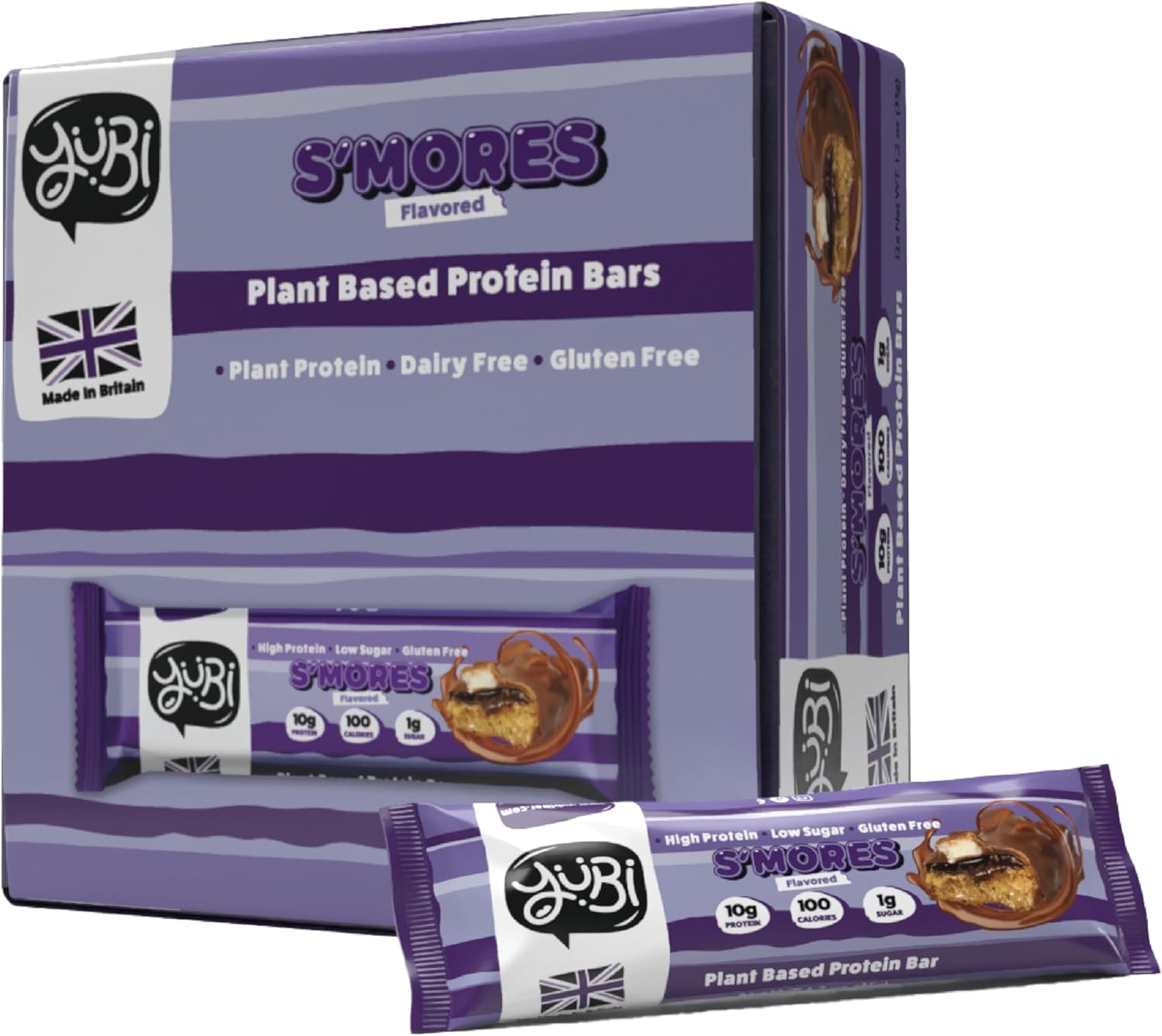 YuBi Bars - S'Mores Protein Bars - 100 Calories, 10g of Protein, 1g of Sugar, Low Carb, Palm Oil Free/Non-GMO, Gluten Free, Dairy Free, Healthy Snack, Non-GMO - 14.8oz (12 Pack, S'Mores)