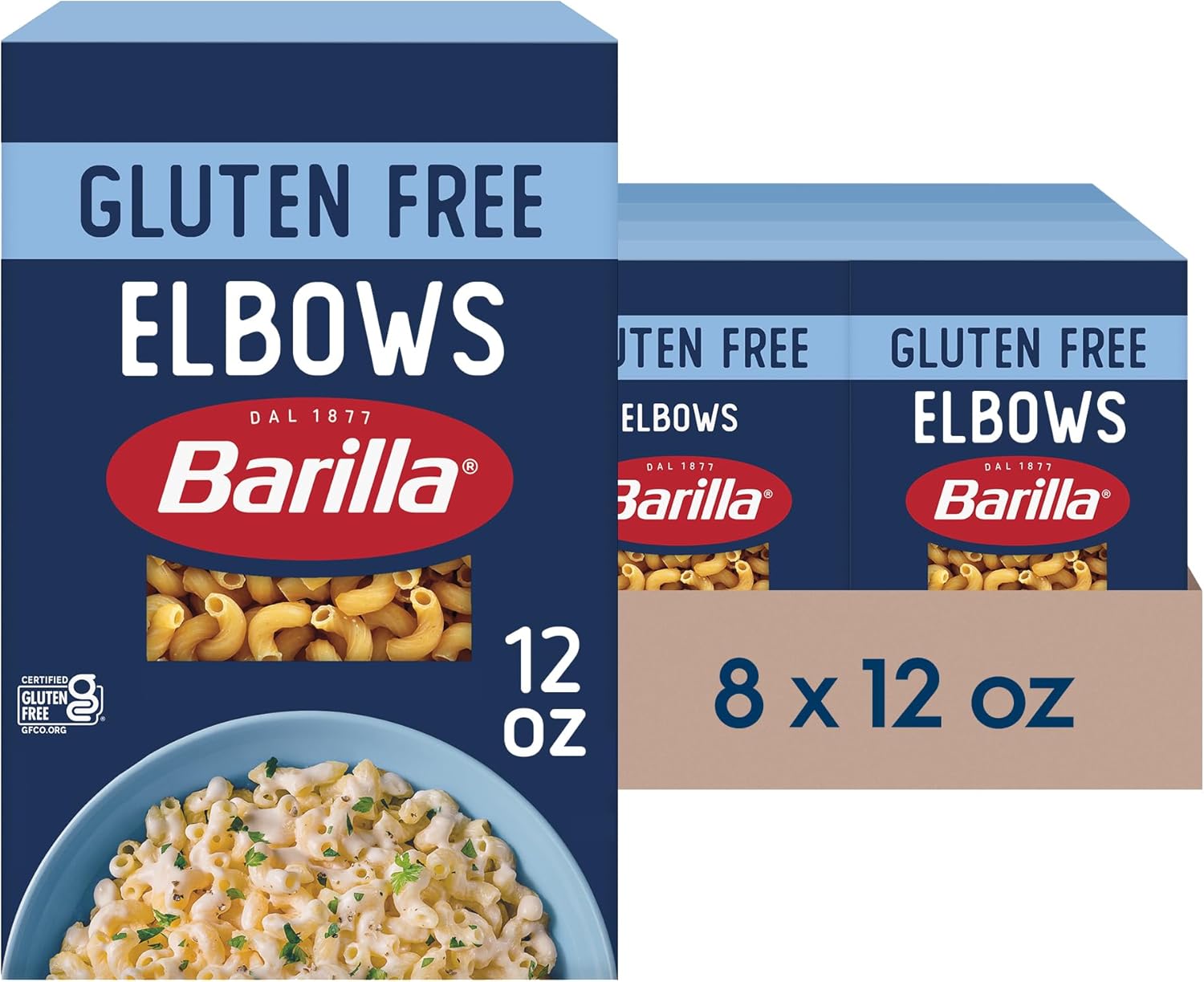 BARILLA Gluten Free Elbows Pasta, 12 Ounce (Pack of 8) - Non-GMO Gluten Free Pasta Made with Blend of Corn & Rice - Vegan Pasta