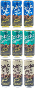 POKKA Coffee 9-Pack Set - Milk Coffee, Vanilla Coffee, Cappuccino, 8.1 Fl Oz (240ml) Each (Milk-Vanilla-Cappuccino (3 Each))