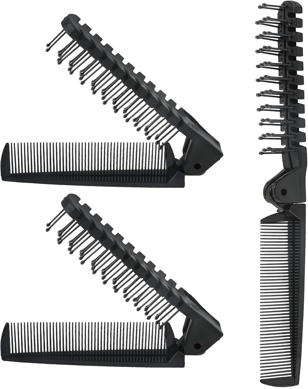 3PCS Travel Foldable Brush, Anti-Static Hair Comb and Double Headed Hairdressing Tool for Men & Women (Black)