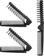 3PCS Travel Foldable Brush, Anti-Static Hair Comb and Double Headed Hairdressing Tool for Men & Women (Black)