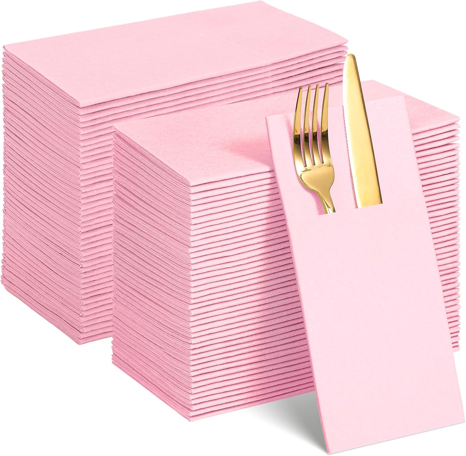 120 Pcs Pink Linen-Feel Paper Napkins with Built-in Flatware Pocket, Mother's Day Pocket Linen Napkin Prefolded Cloth Like Paper Napkins Bulk for Anniversay Wedding Baby Shower Birthday Bridal Party