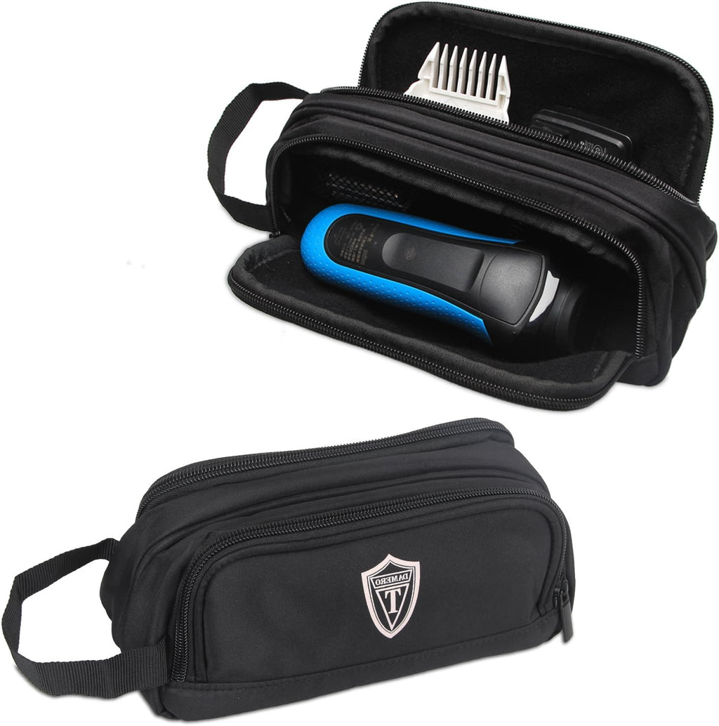Damero Travel Organizer, Men Grooming Storage Bag with Two Compartments for Electronic Shaver, Hair Clipper, Beard Trimmer and Attachment, Roomy, Lightweight and Portable, Black
