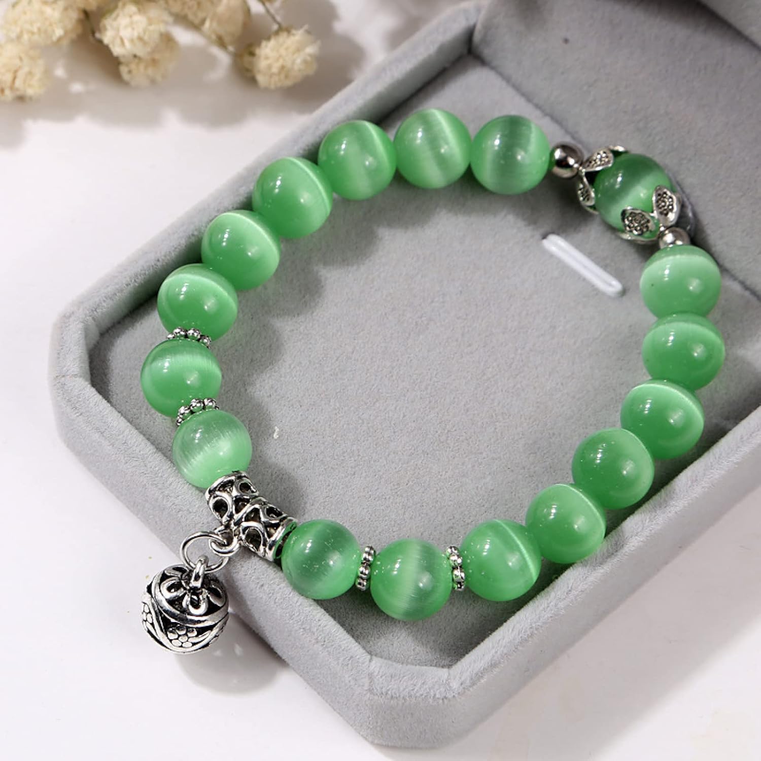 10mm White Green Purple Black Crystal Stone Beads Women's Bracelets Vintage Bracelet,Green Opal