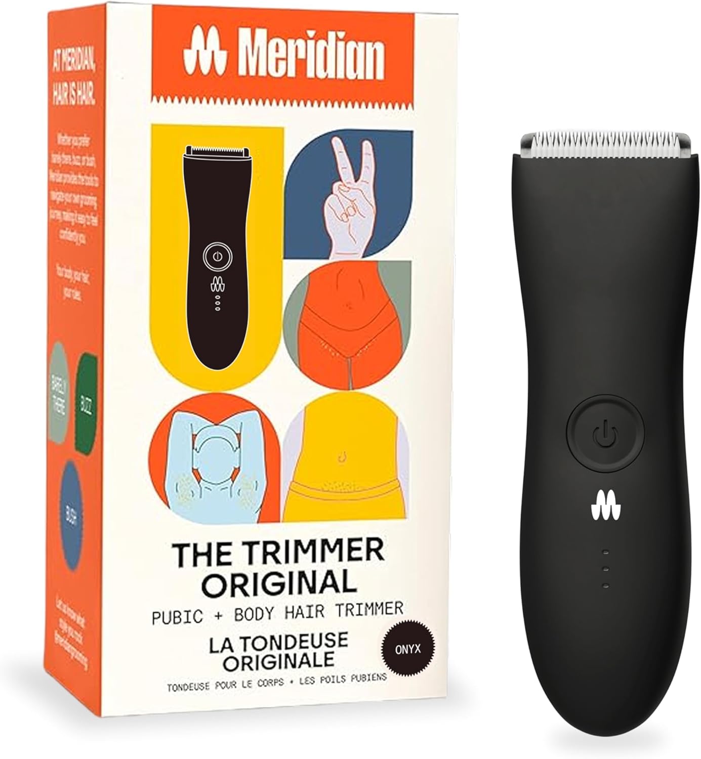 MERIDIAN The Trimmer Original – Body Hair Trimmer for Men, Electric Groin & Body Groomer for Pubic Hair, Chest, Legs & Underarms, Waterproof & Rechargeable, Onyx