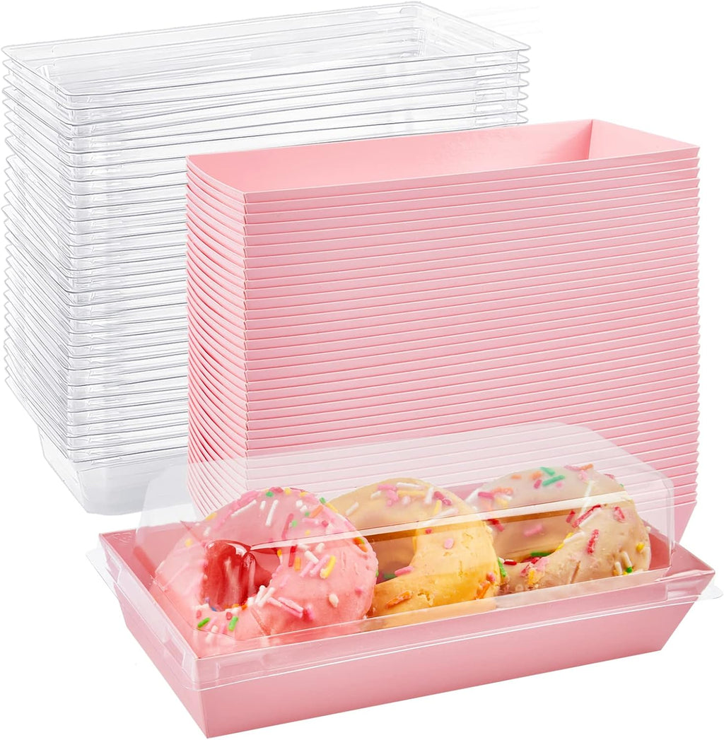 Ocmoiy Charcuterie Boxes with Clear Lids, 50 Pack Pink Bakery Boxes, Cookie Boxes, Small Treat Boxes for Pastry, Sandwich, Cupcakes, Strawberries, Dessert To Go Containers