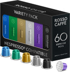 ROSSO CAFFÈ 60 Espresso Coffee Pods for Nespresso Original Machines - Premium Capsule Sampler Variety Pack 6 Flavors, Rich Breakfast to Intense Roasts