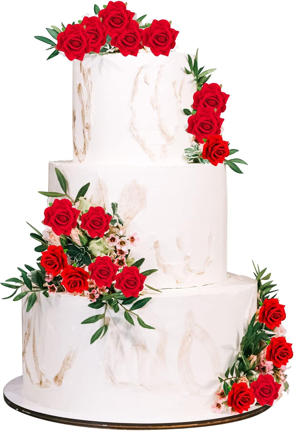 Gyufise 15Pcs Flower Cake Toppers Artificial Rose Cake Decorations Happy Birthday Artificial Red Rose Flowers Cake Toppers for Girls Party Wedding Baby Shower Supplies