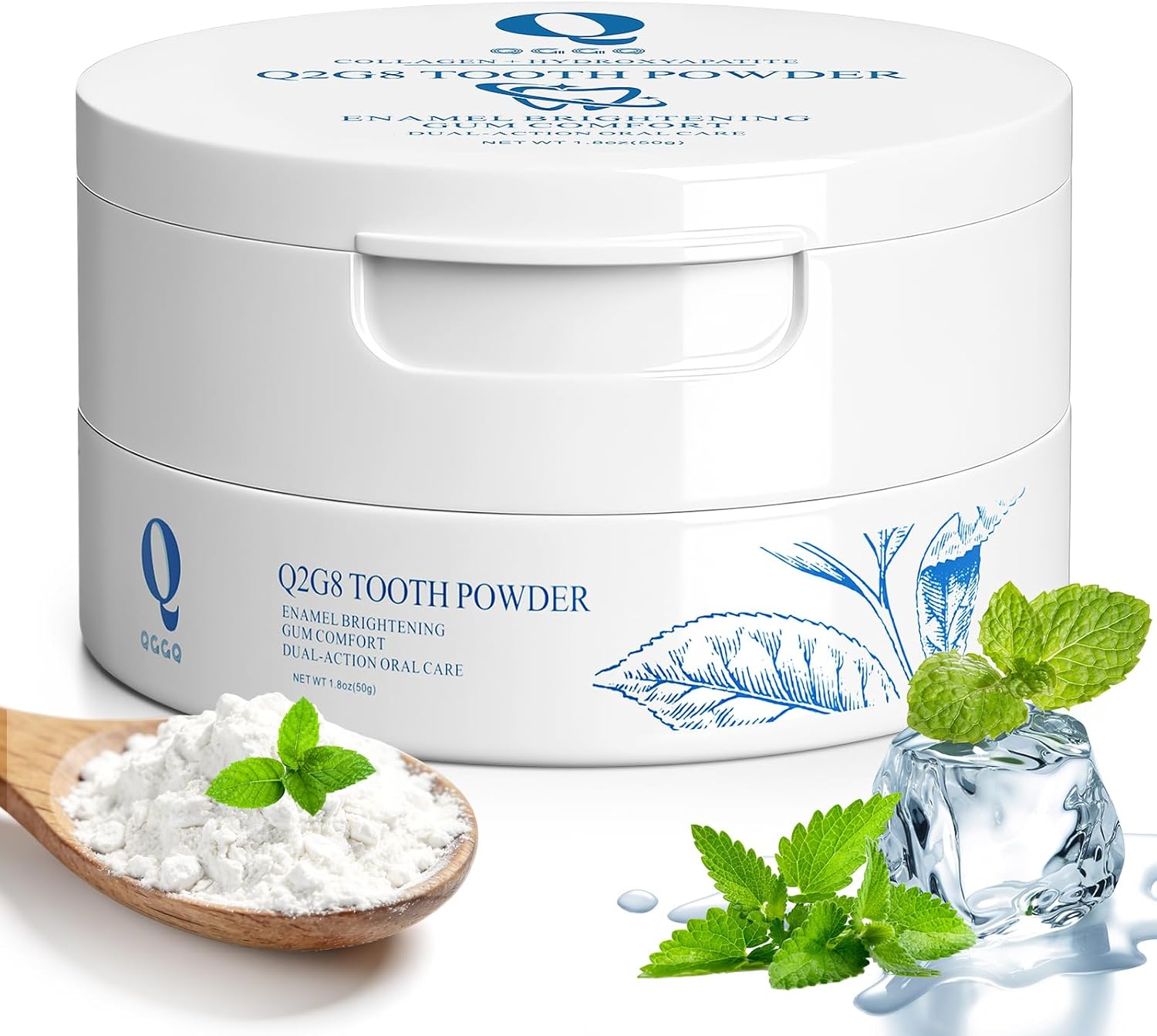 Teeth Whitening, Teeth Whitening Powder with Hydroxyapatite & Collagen, Toothpaste Whitening Powder for Coffee, Tea, Food, Wine, and Tobacco Stains, Strengthens Enamel & Gums - Fresh Mint
